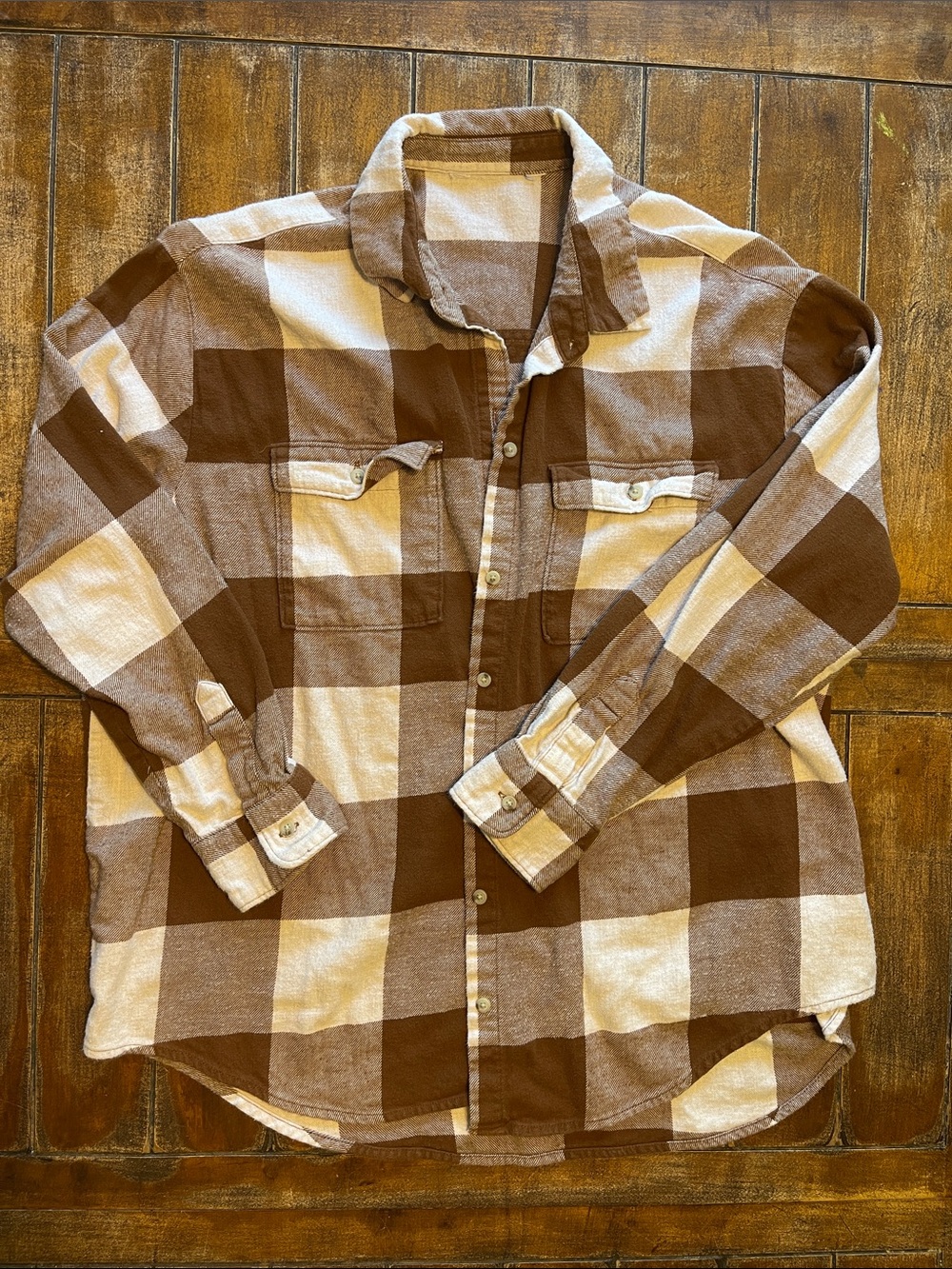 Brown & Cream Buffalo Plaid Flannel Shirt